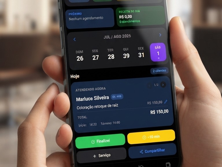 Profissional consultando o app do Calenda no celular